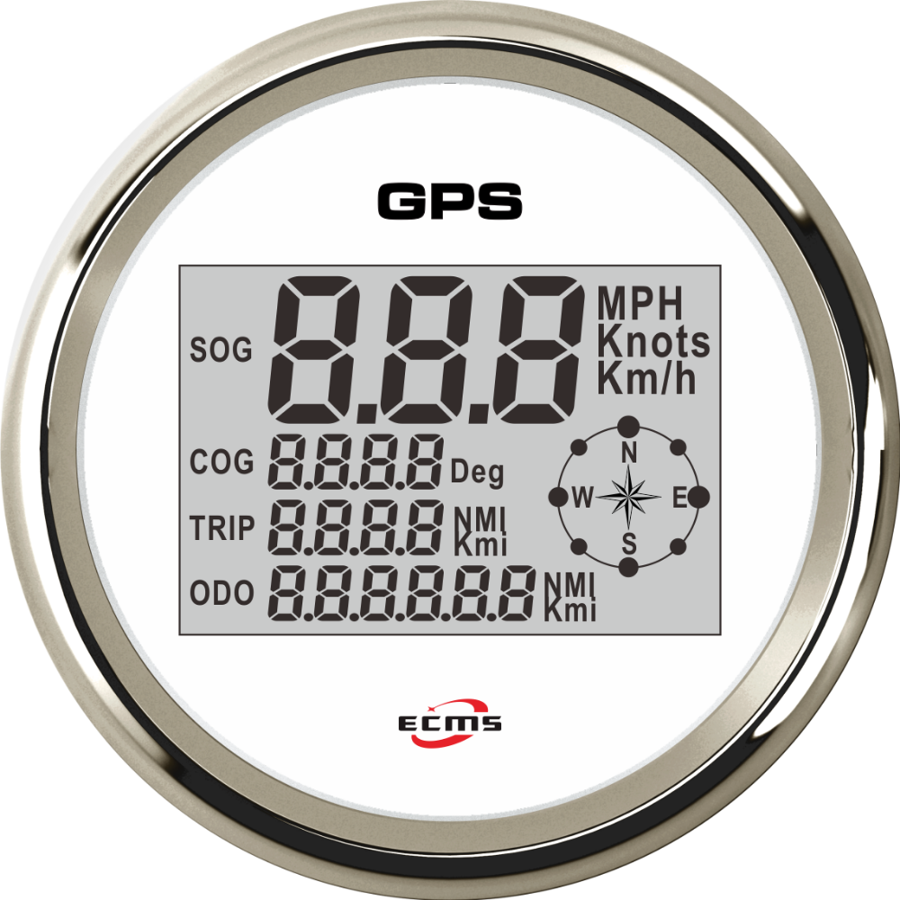 GPS Log 0 - 999 knob, digital, hvid med stålring, 85 mm, inkl. GPS antenne