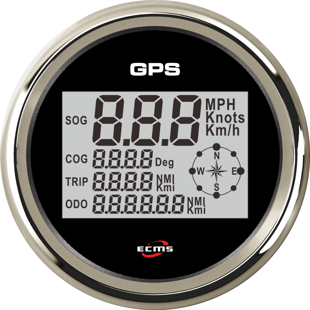 GPS Log 0 - 999 knob, digital, sort med stålring, 85 mm, inkl. GPS antenne