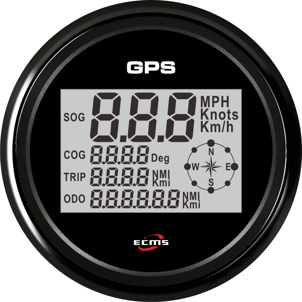 GPS Log 0 - 999 knob, digital, sort med sort stålring, 85 mm, inkl. GPS antenne