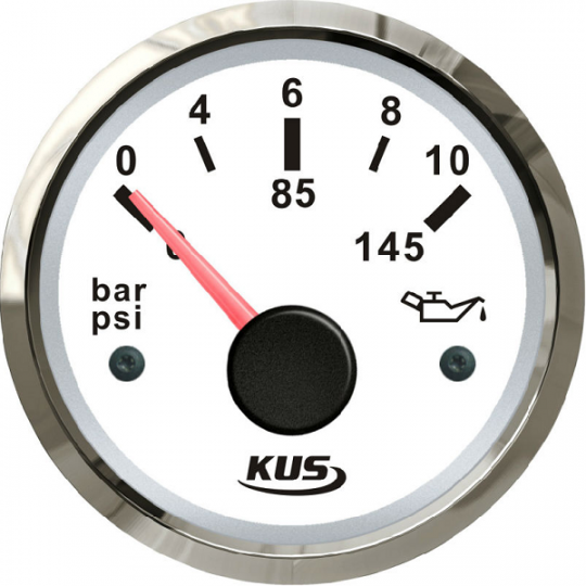 Olietryksmåler 5/10 Bar, hvid med stålring, 52 mm (uden føler)