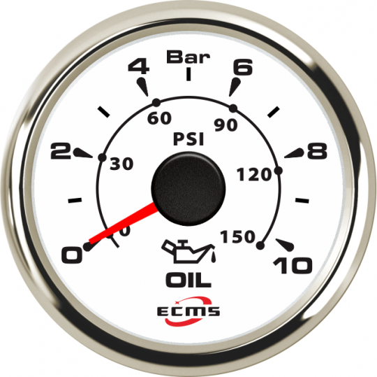 Olietryksmåler 5/10 Bar, hvid med stålring, 52 mm (uden føler)