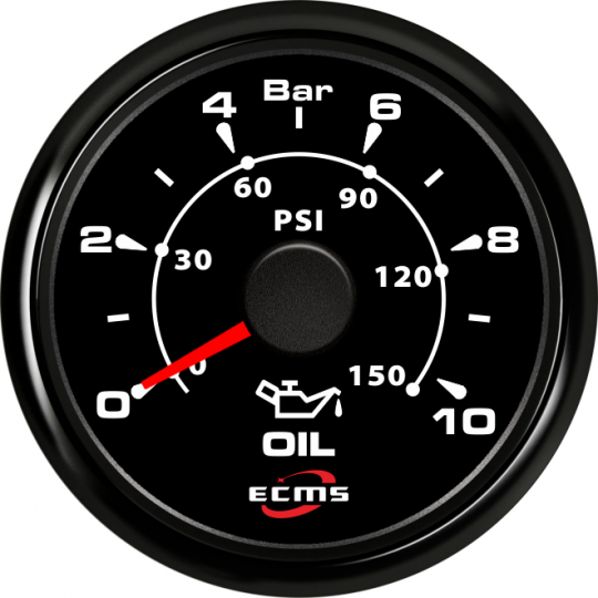 Olietryksmåler 5/10 Bar, sort med sort stålring, 52 mm (uden føler)