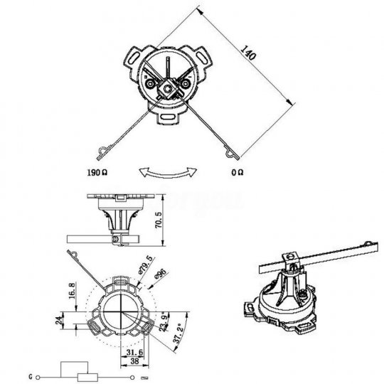 Rorindikator, hvid med stålring, 52 mm. Inklusiv ror-føler