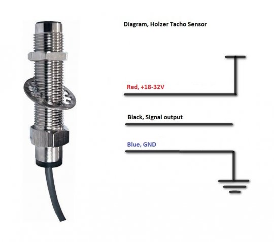 Tacho sensor, Holzer 18~32V, M18x1.5 mm, 80/60 mm længde